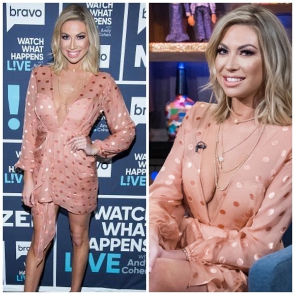 Michelle Mason Polka Dot Plunge Long Sleeve Mini Dress Pink Size 0 Cocktail - Picture 1 of 13